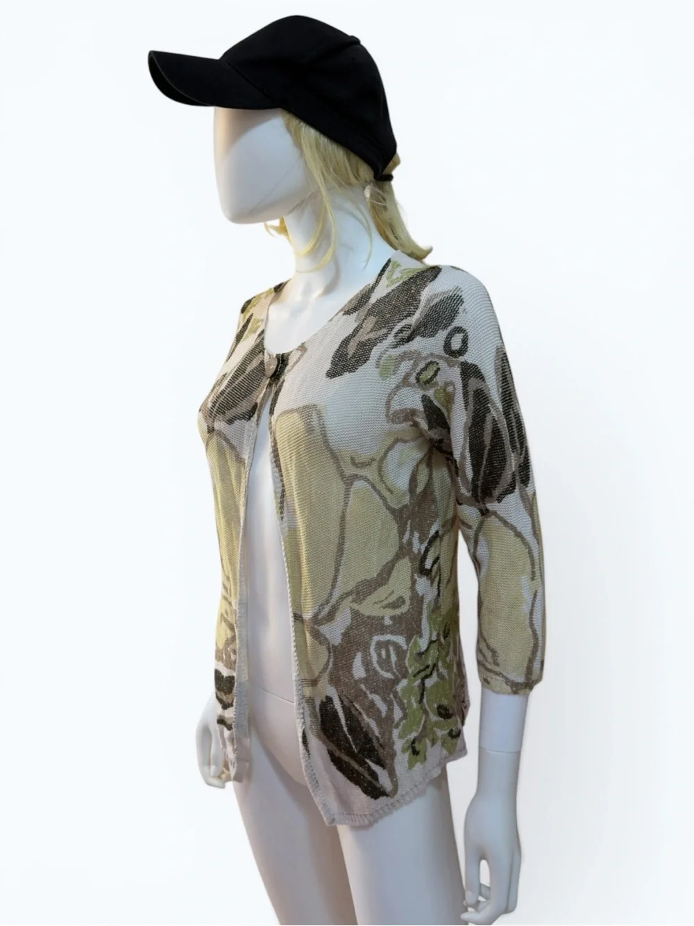 Coldwater Creek Floral Print Knit Cardigan Green Beige | Size S (6-8)